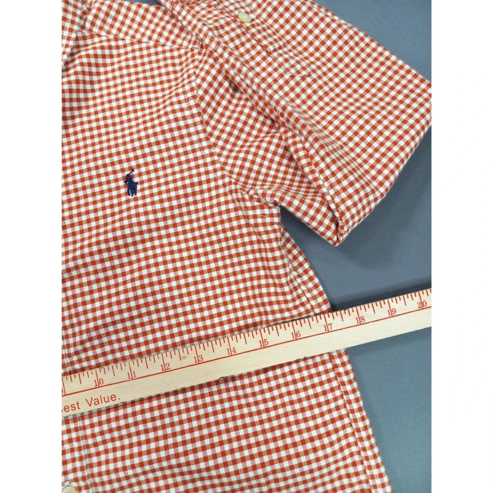 Ralph Lauren Kids Orange Gingham Button Down Shirt Size M 10-12 Cotton Pony Logo